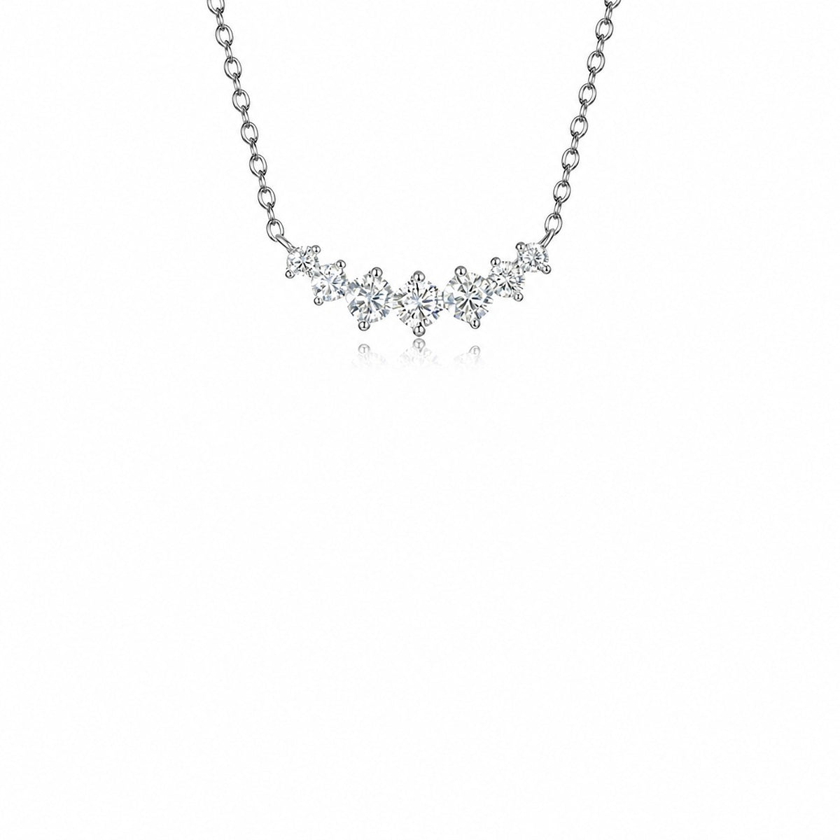 Round Moissanite Cluster-Set Curved Bar 925 Sterling Silver Necklace