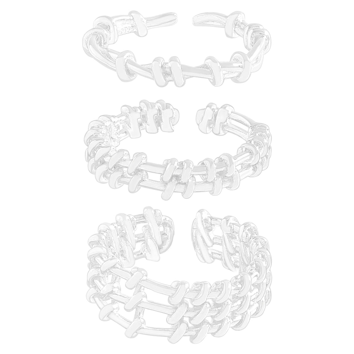 Fashion Irregular Knot Grid 925 Sterling Silver Adjustable Stacker Ring