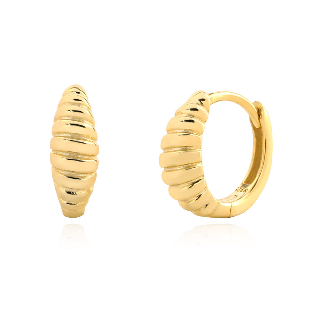 Pendientes,Aros Huggie de Plata Esterlina 925 con Diseño de Mechón a Rayas y Forma de Croissant