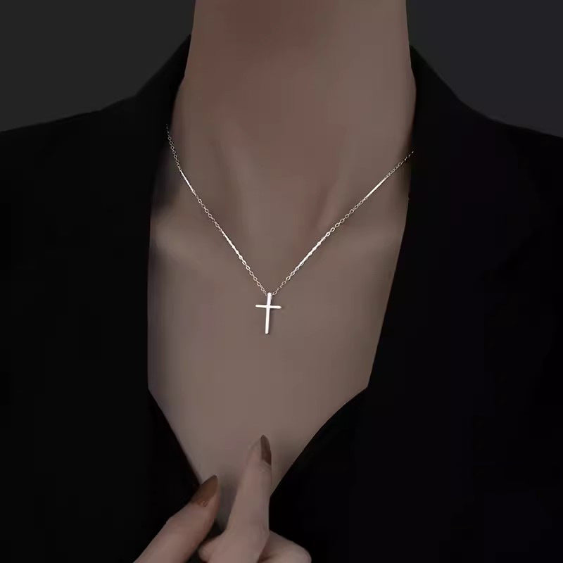 Minimalist Cross Pendant Necklace  925 Sterling Silver Geometric Chain Necklace