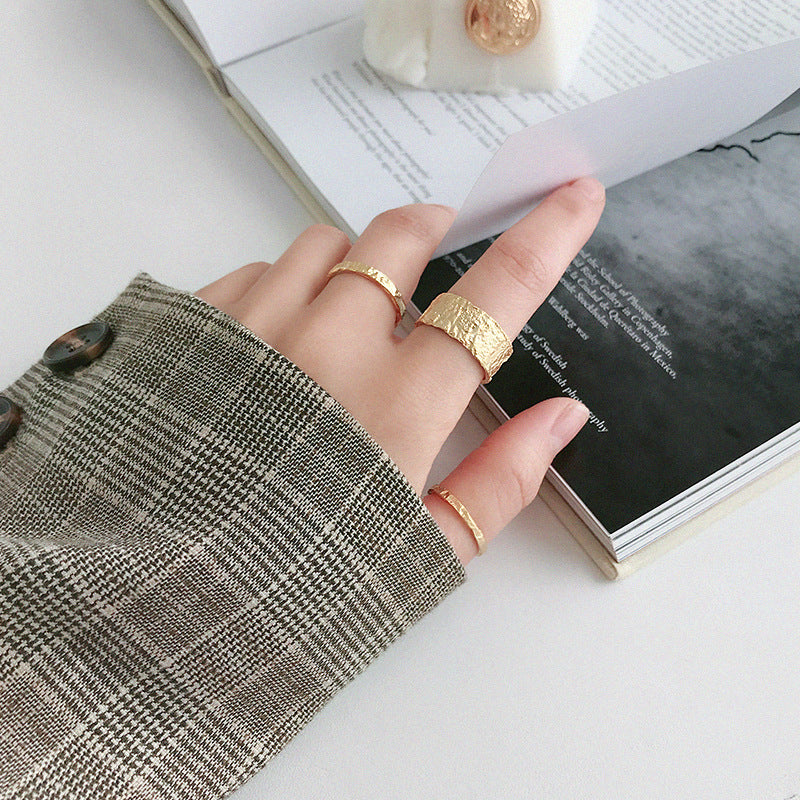 Gift Concave Convex 925 Sterling Silver Adjustable Wide Ring