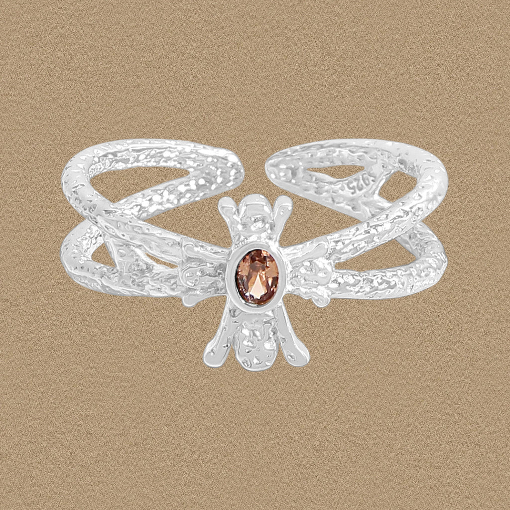 Elegant Double Layers Brown Oval CZ Wand 925 Sterling Silver Adjustable Ring