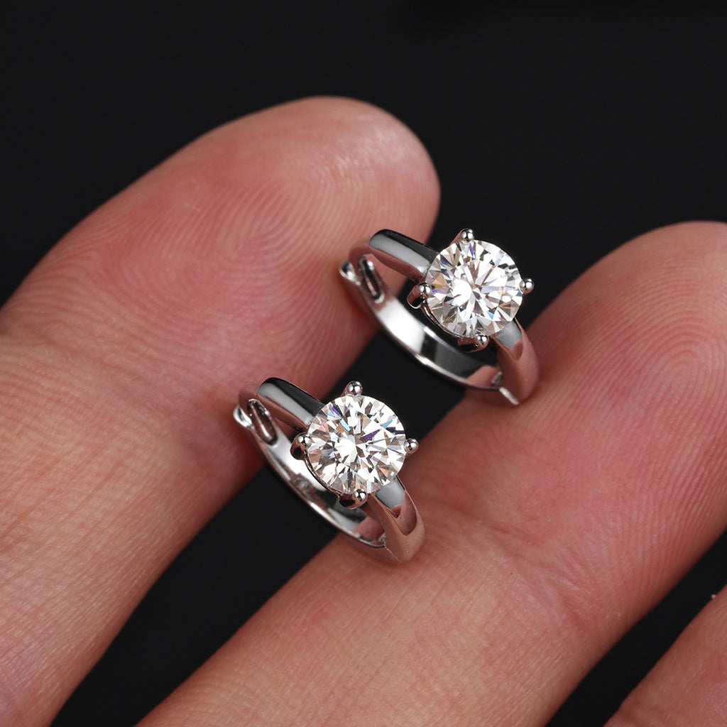 Women’s Moissanite Four-Prong Round Hoop Earrings  925 Sterling Silver Earrings