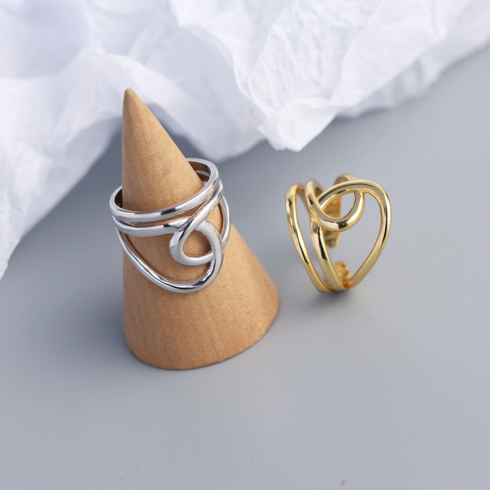 Women Minimalist Fashion Jewelry Modern Abstract Swirl S925 Sterling SilverDouble Layer Open Ring