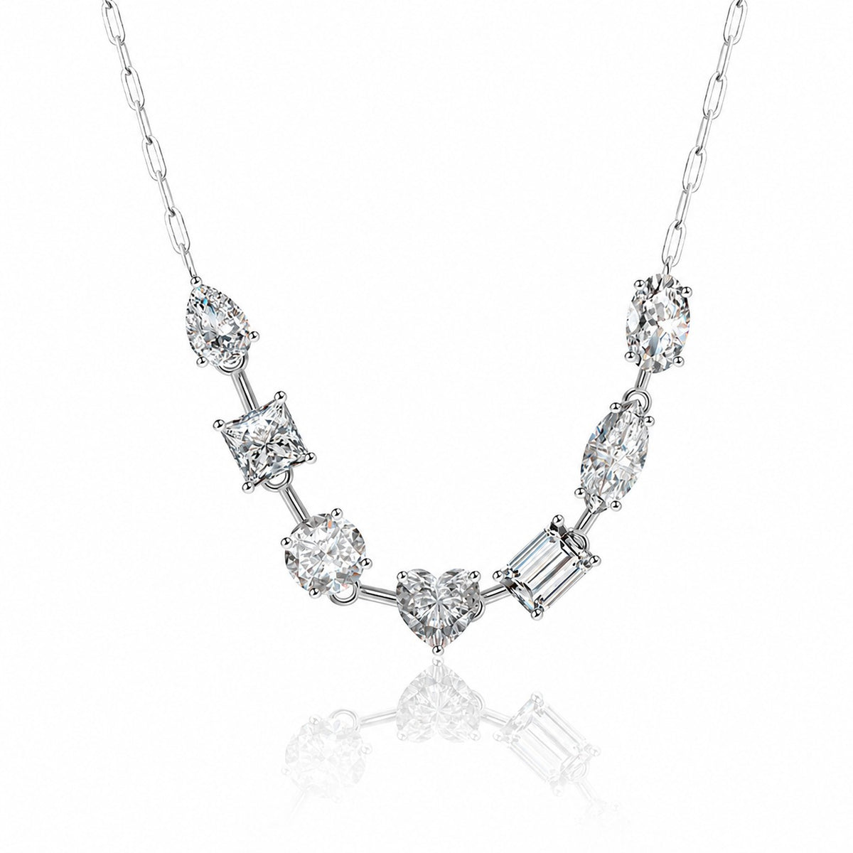 Mocanite Geometric Heart-Shaped Mixed-Cut 925 Sterling Silver Necklace