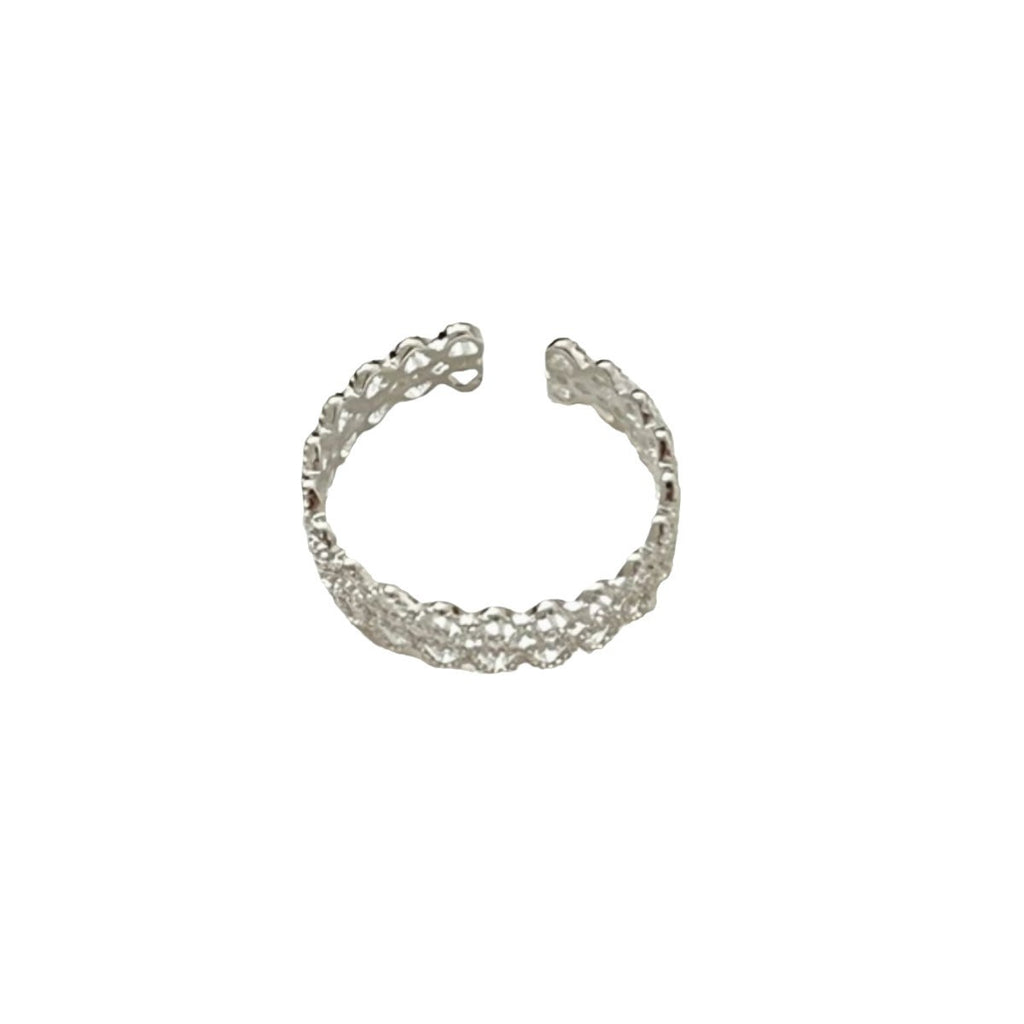Women Elegant Double Layers Lace 925 Sterling Silver Adjustable Ring