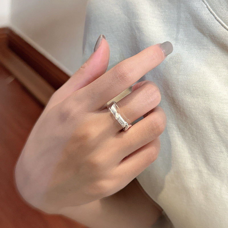 Minimalist Geometric Twisted Knot Silver 925 Sterling Silver Adjustable Ring