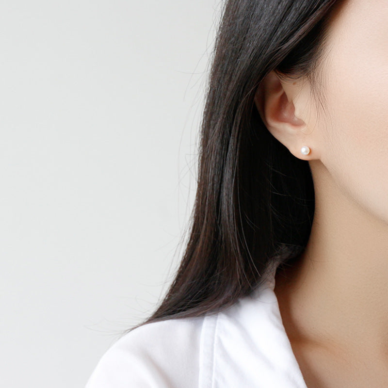 Elegant Minimalist Geometric Design Natural Freshwater Pearl 925 Sterling Silver Stud Earrings