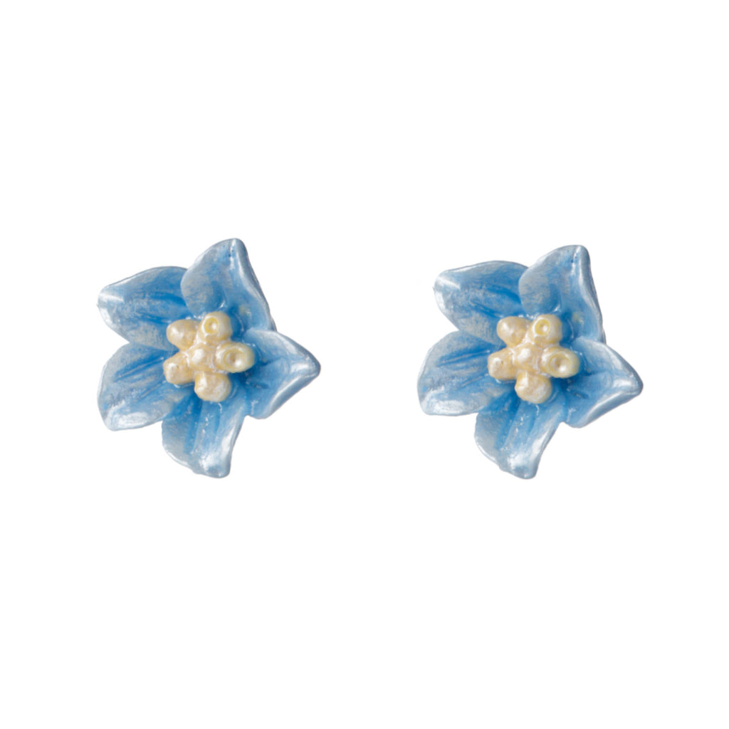 Blue Flower  S925 Sterling Silver Delicate Blossom Ear Stud Earrings