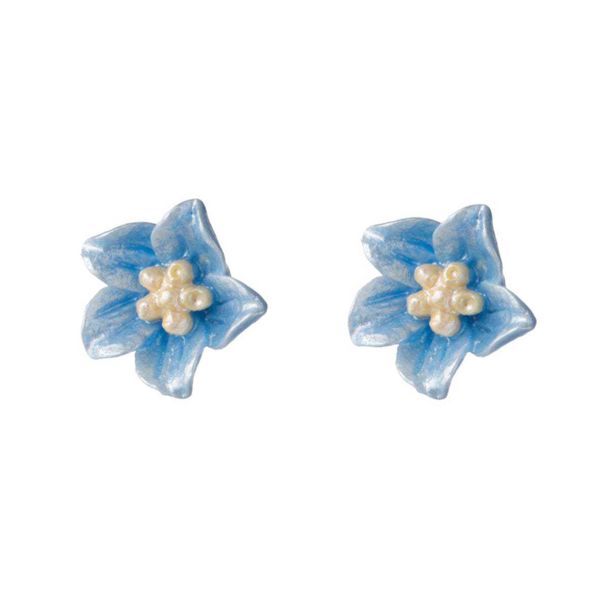 Blue Flower  S925 Sterling Silver Delicate Blossom Ear Stud Earrings