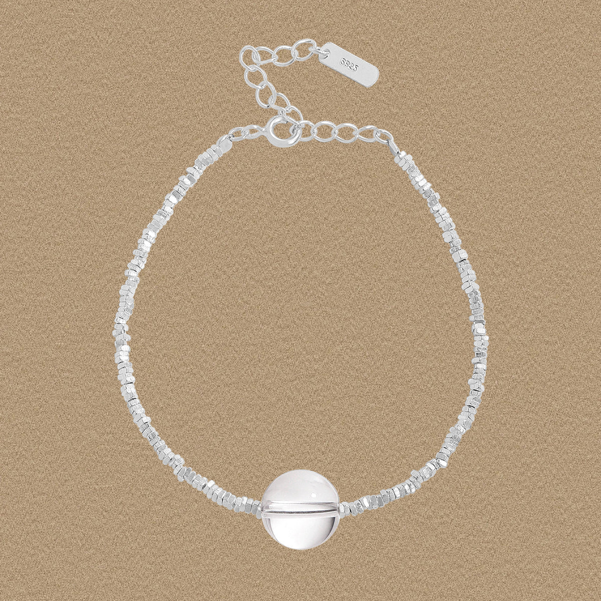 Simple Natural Transparent Crystal Broken 925 Sterling Silver Bracelet