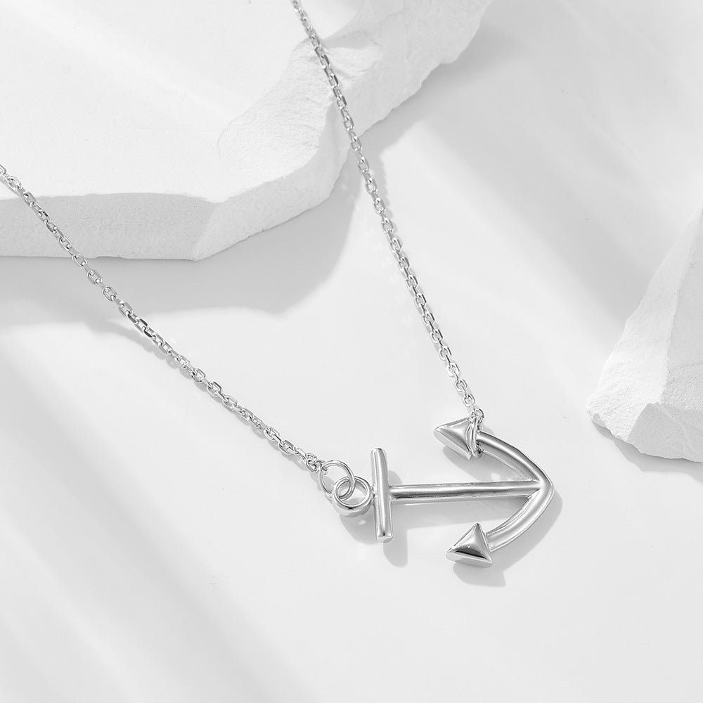 Simple Marine Style Anchor Pendant Jewelry 925 Sterling Silver Necklace