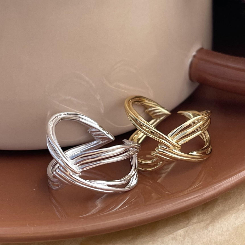 Elegant Heart Knot Design Adjustable 925 Sterling Silver and 18K Gold Plated Ring for Women Modern Fashion Jewelry Simple Style
