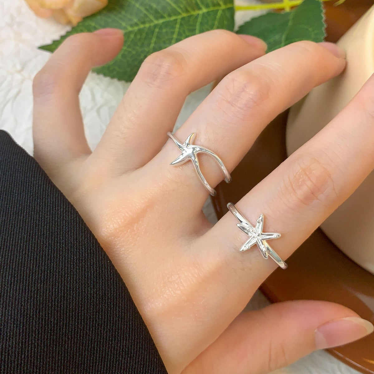 Girl Fashion Starfish 925 Sterling Silver Adjustable Ring