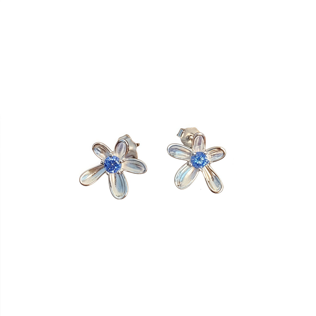 Beautiful Blue CZ Flowers 925 Sterling Silver Stud Earrings