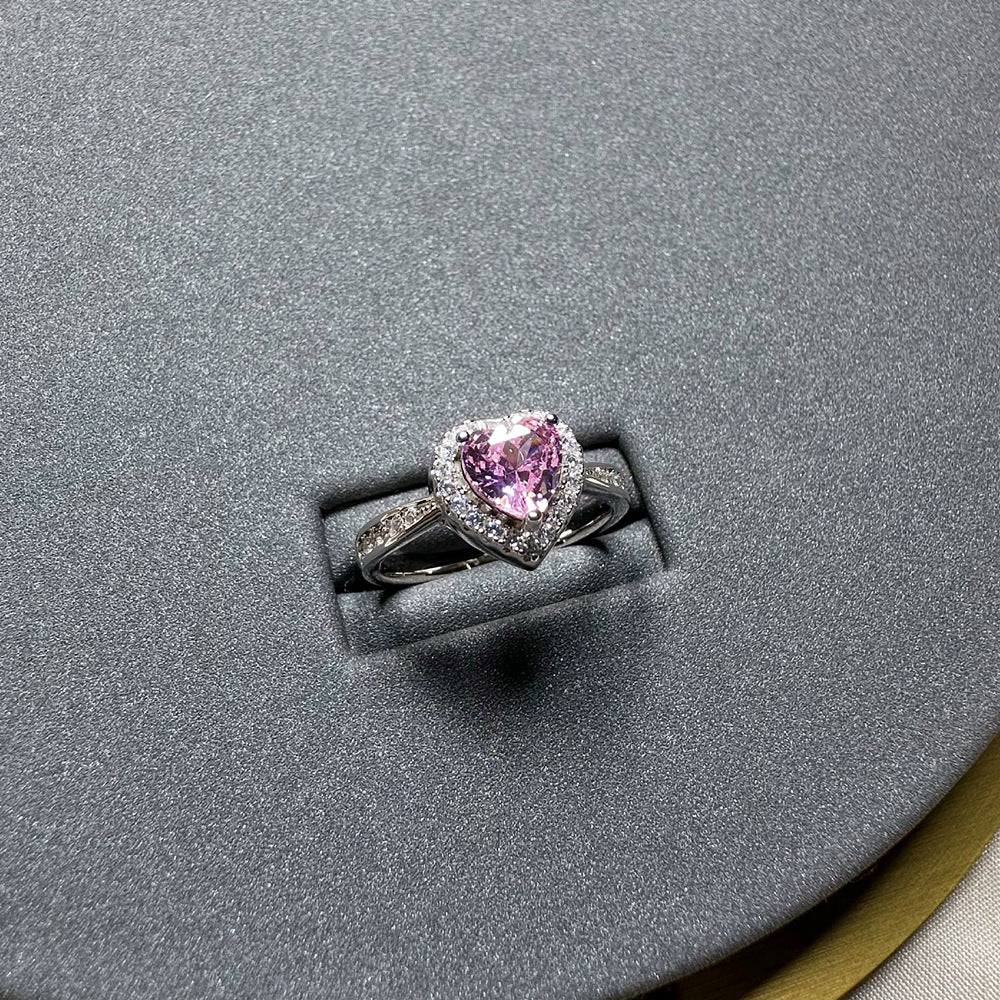 Heart Shape Cubic Zirconia Halo 925 Sterling Silver Ring
