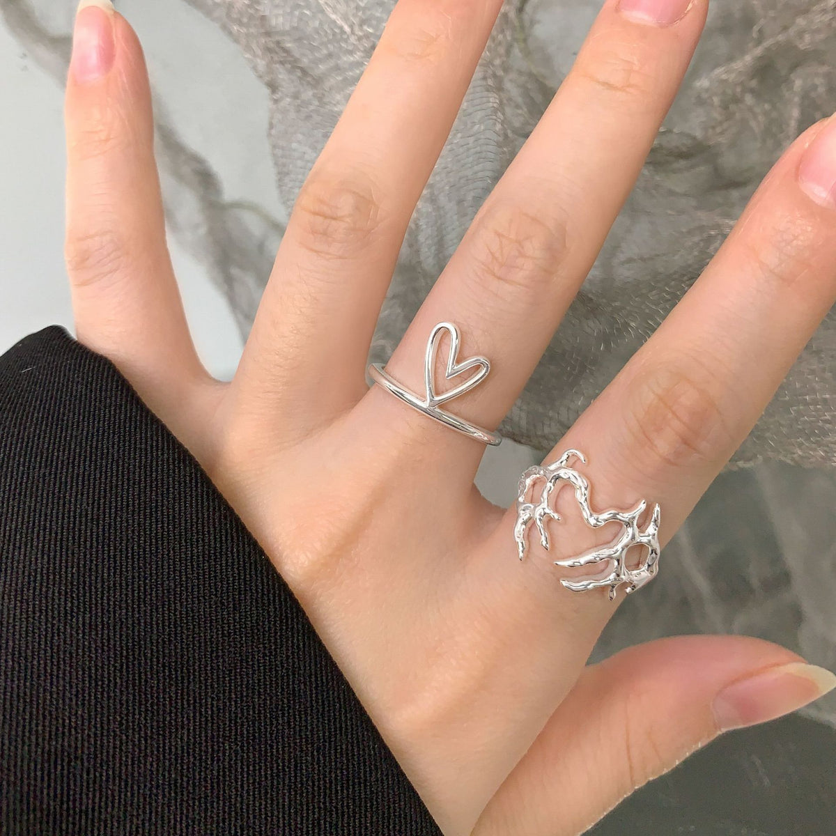 Fashion Irregular Withered Tree Brach 925 Sterling Silver Adjustable Ring