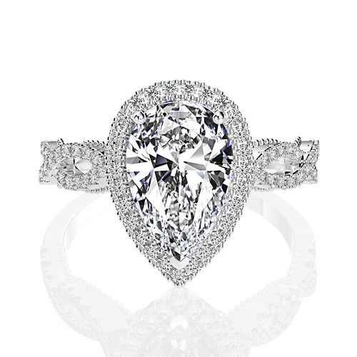 Anillo de halo con forma de lágrima de diamante blanco, banda bifurcada y piedras laterales de talla marquesa, anillo de boda de plata de ley 925, regalo de aniversario