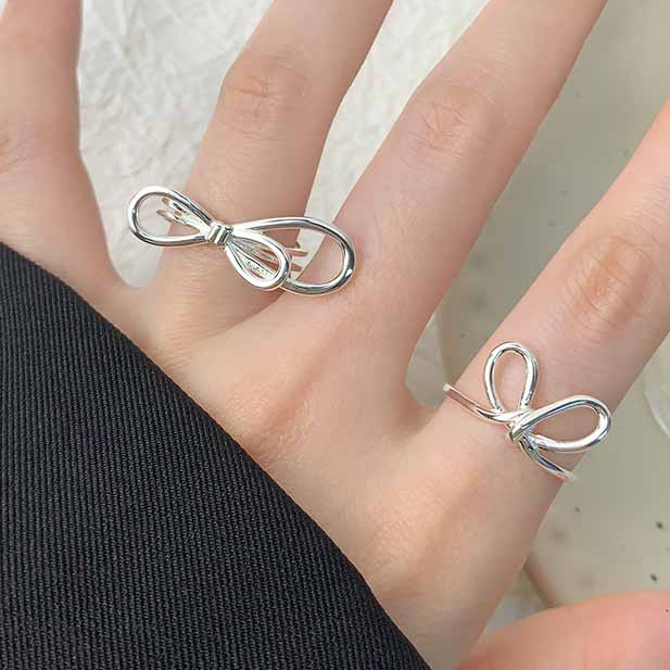 Girl Beautiful Hollow Bow-knot 925 Sterling Silver Adjustable Ring