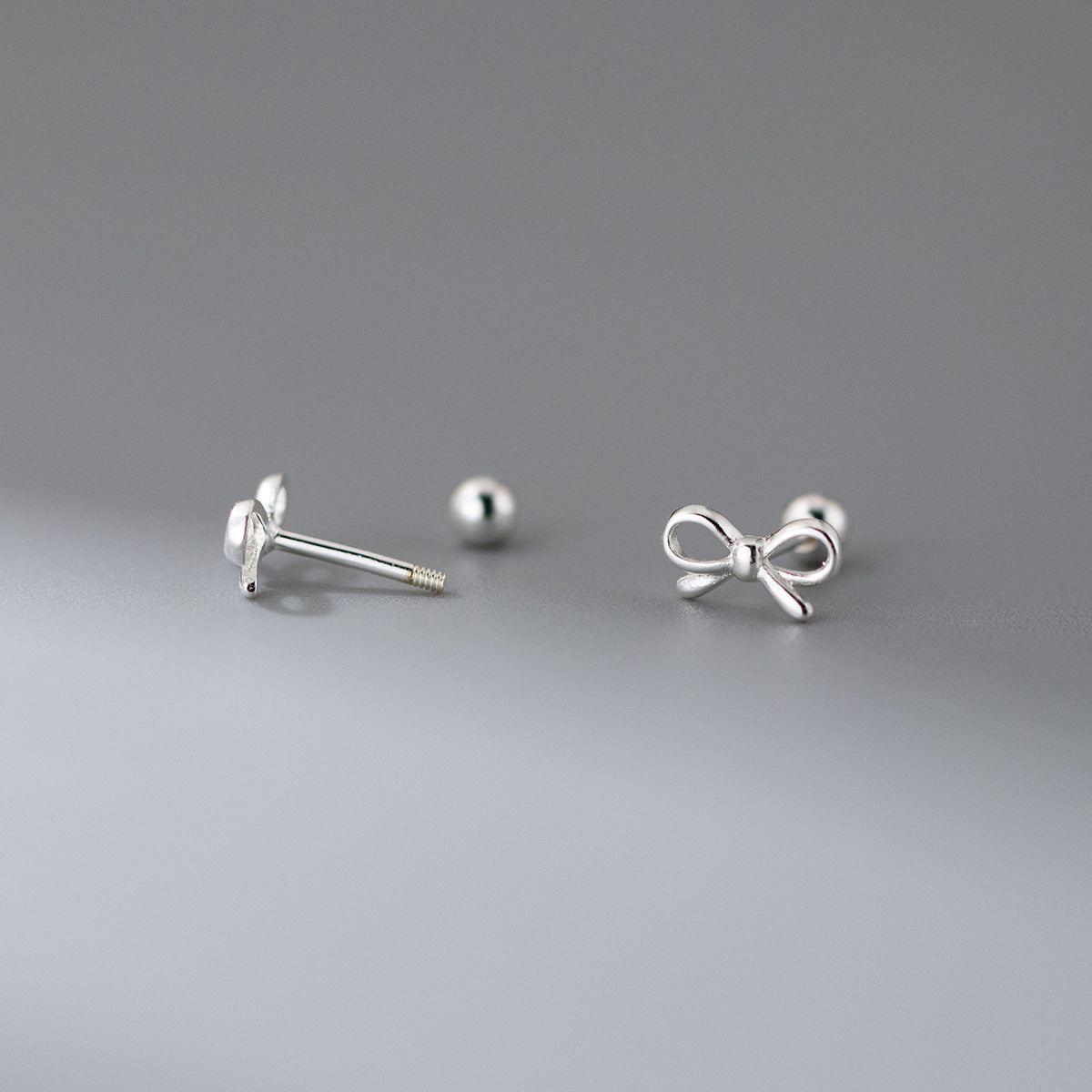 Minimalist Geometric 925 Sterling Silver Bow Knot Ear Stud Earrings
