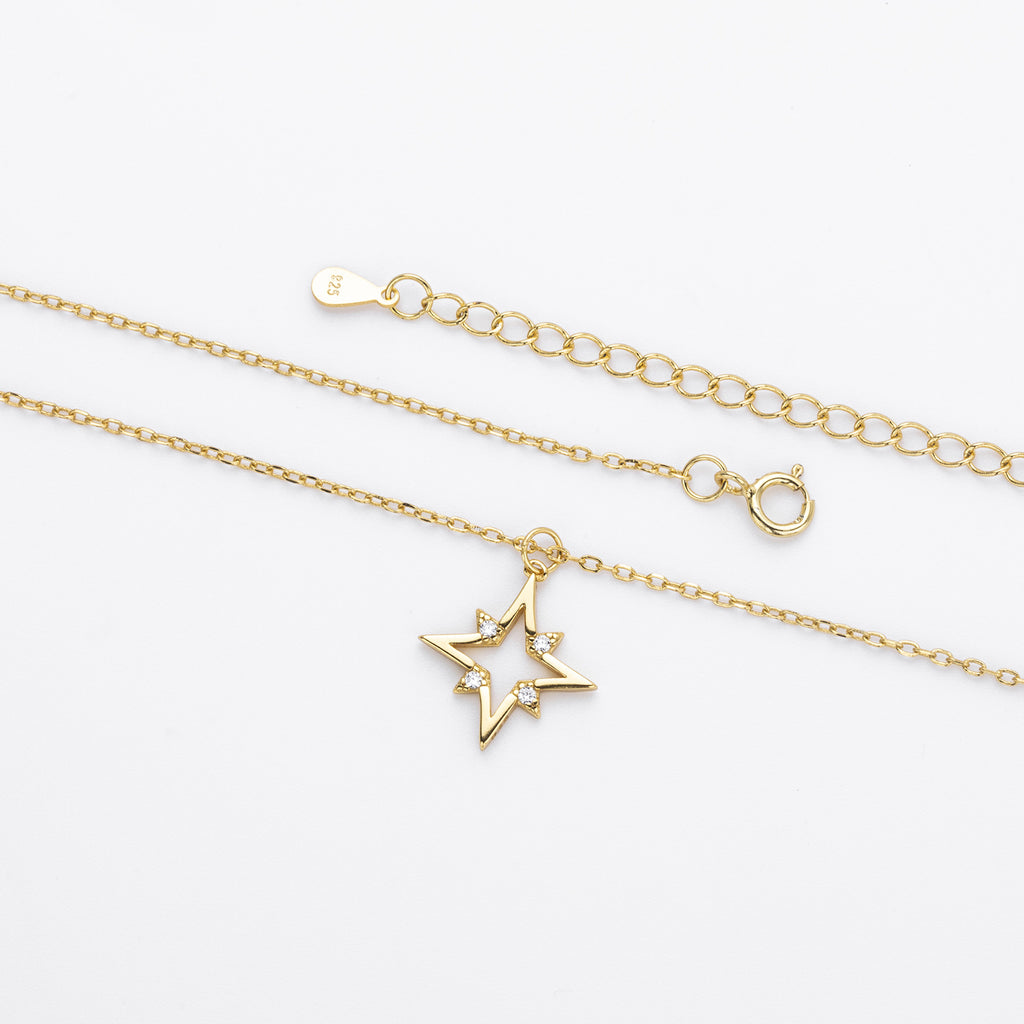 Elegant Star Cubic Zirconia Pendant Necklace 925 Sterling Silver White Gold and Yellow Gold for Women Fashion 2025 New Hot Sale Party Gift