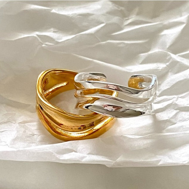 Modern Minimalist Wave Curve Design Adjustable Open Ring