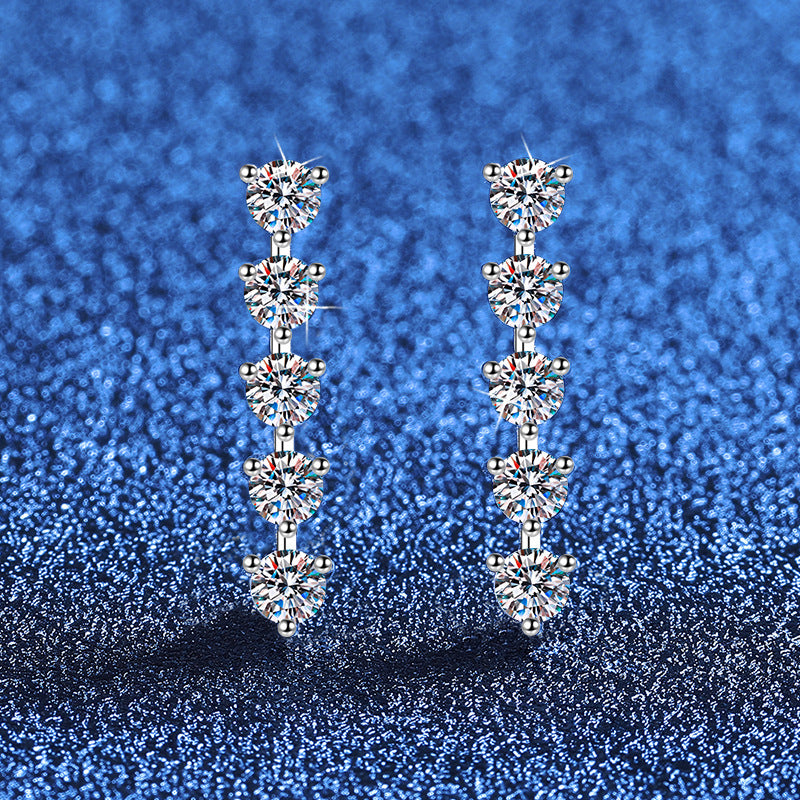 Elegant Long Tassel Moissanite 925 Sterling Silver  Stud Earrings