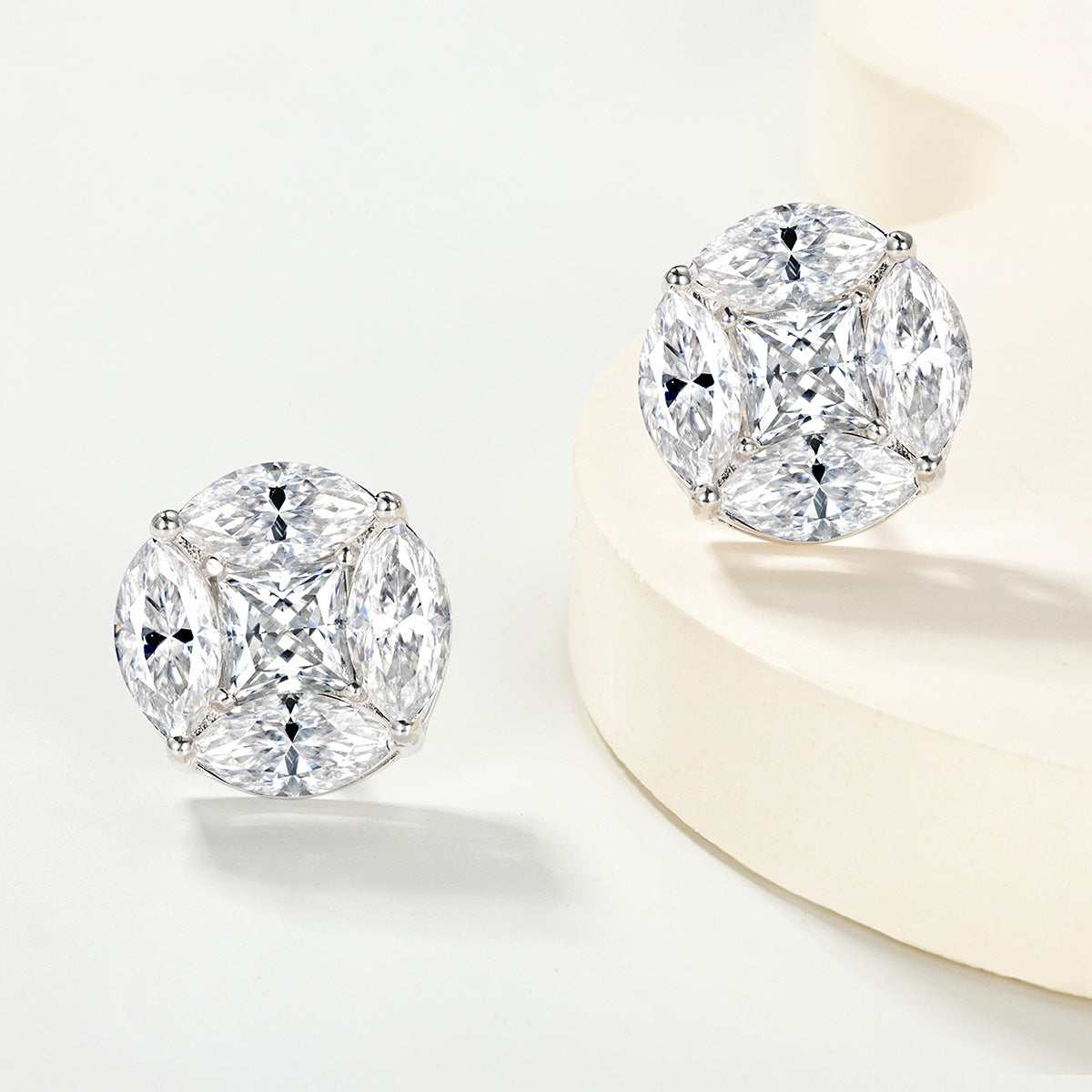Round Full Set Marquise Cut Versatile  925 Sterling Silver Earrings