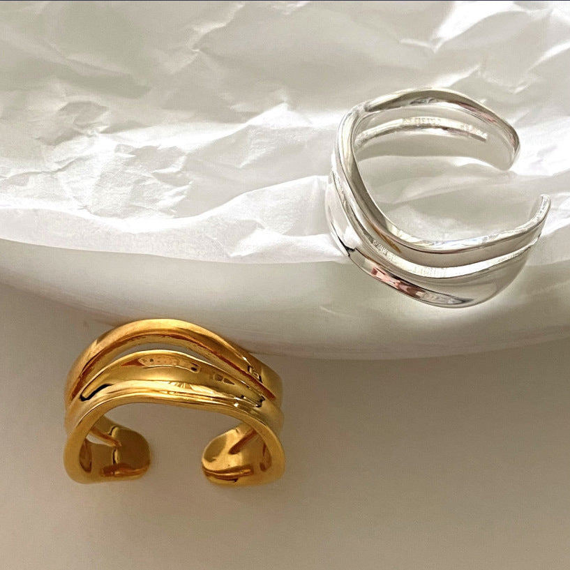 Modern Minimalist Wave Curve Design Adjustable Open Ring