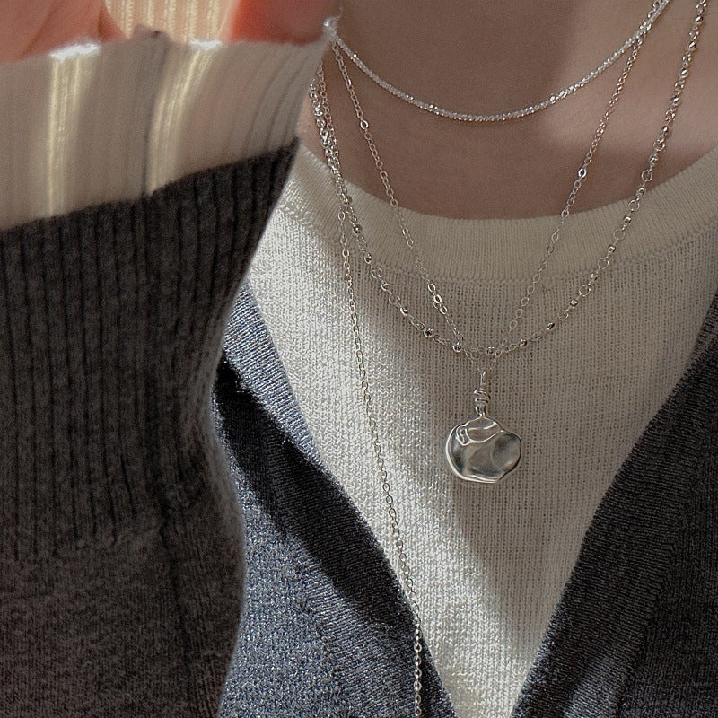 Minimalist Irregular Flask 925 Sterling Silver Pendant Long Sweater Chain Necklace