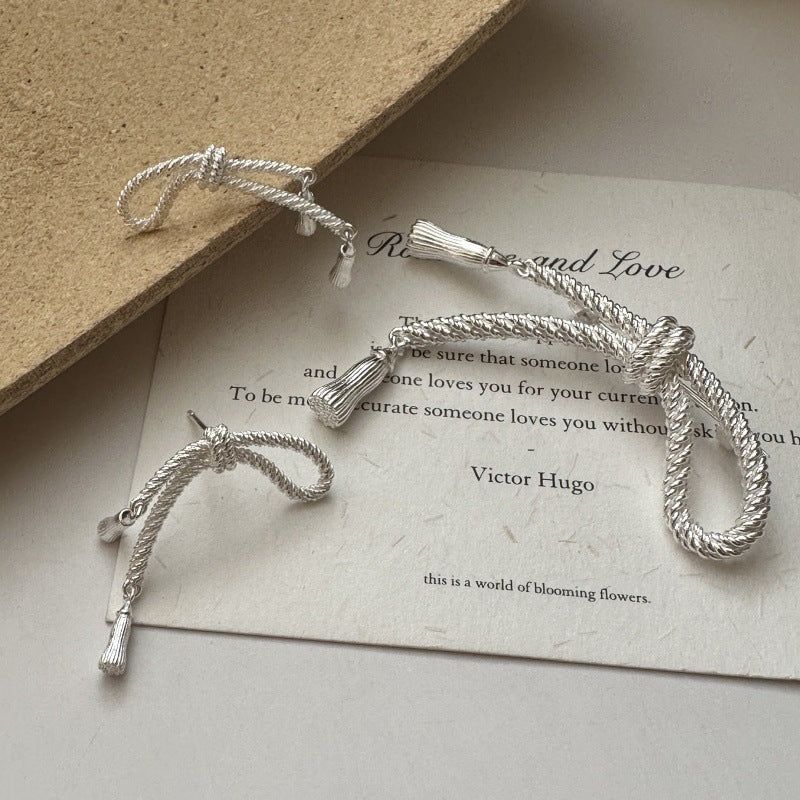 Fashion Jewelry Gift Trendy Minimalist Style Elegant Bow Knot Tassel Design S925 Sterling Silver Drop Earrings