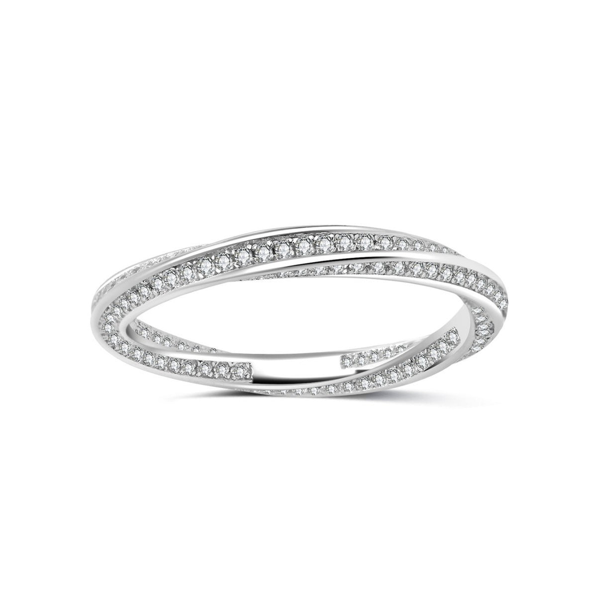 White Moissanite Geometric Mobius Knot 925 Sterling Silver Ring