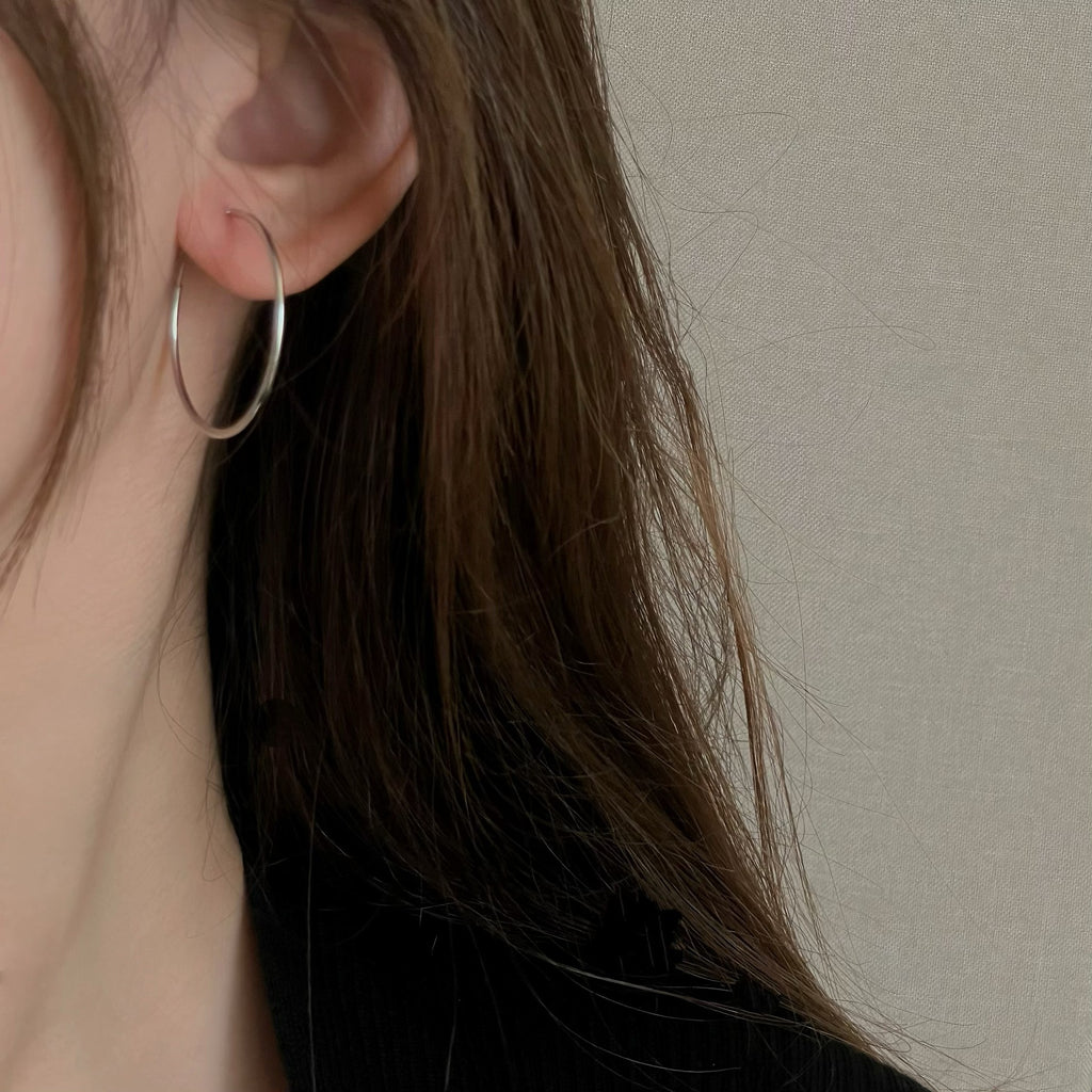 925 Sterling Silver Minimalist Large Hoop Stylish Geometric Earrings