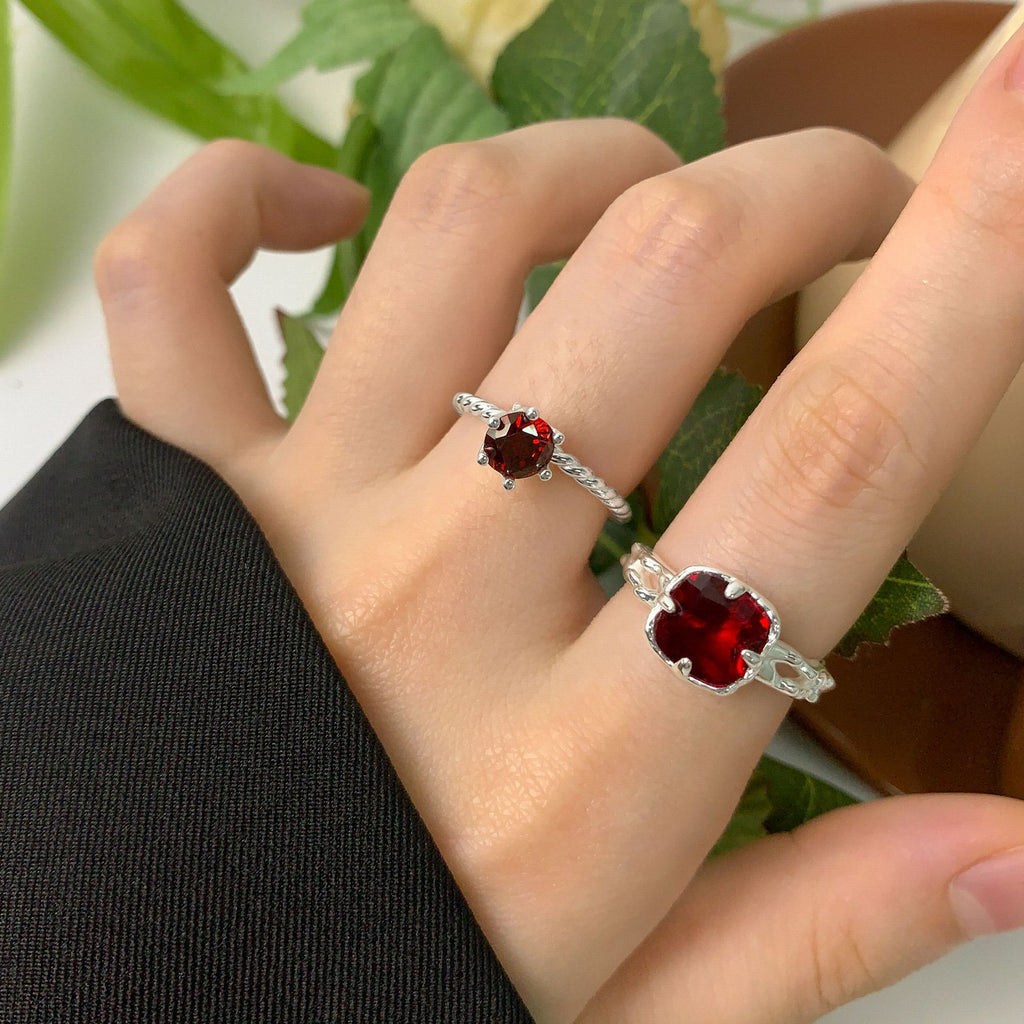 Elegant Red Blue Radiant CZ 925 Sterling Silver Adjustable Ring
