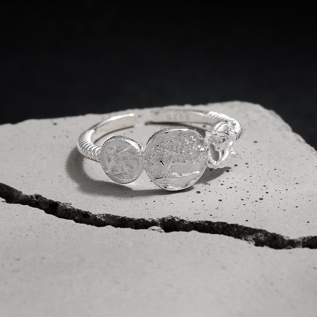 Vintage Ancient Coin Relief Portrait 925 Sterling Silver Adjustable Ring