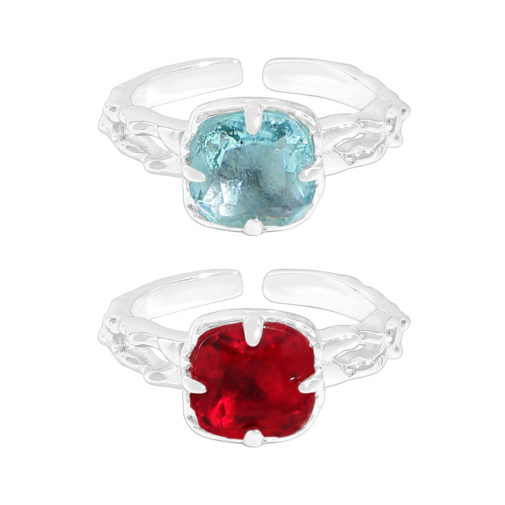 Elegant Red Blue Radiant CZ 925 Sterling Silver Adjustable Ring