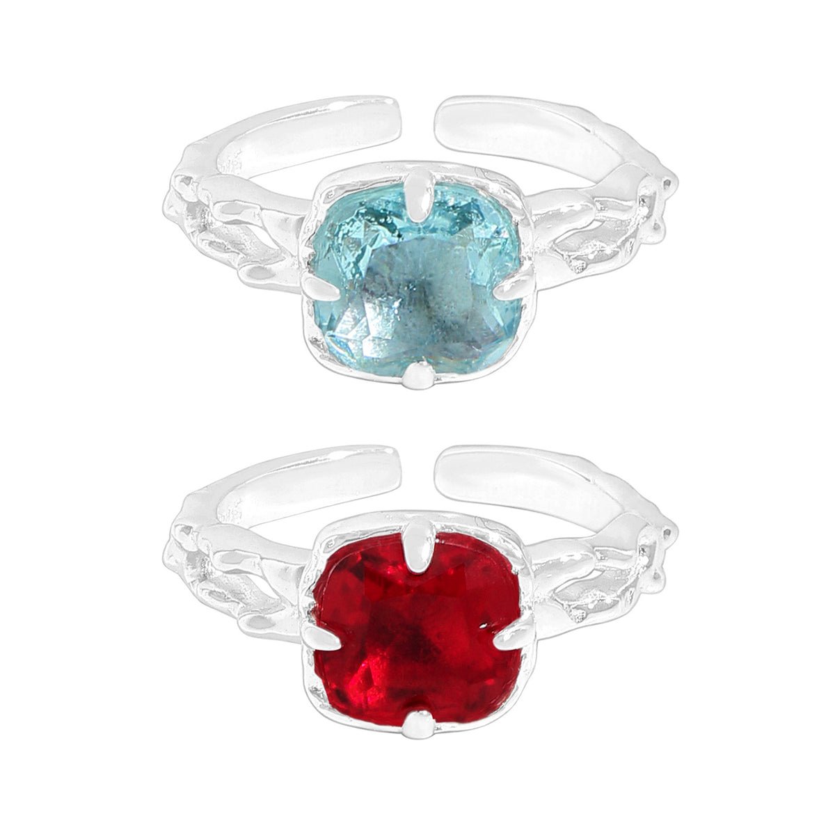 Elegant Red Blue Radiant CZ 925 Sterling Silver Adjustable Ring