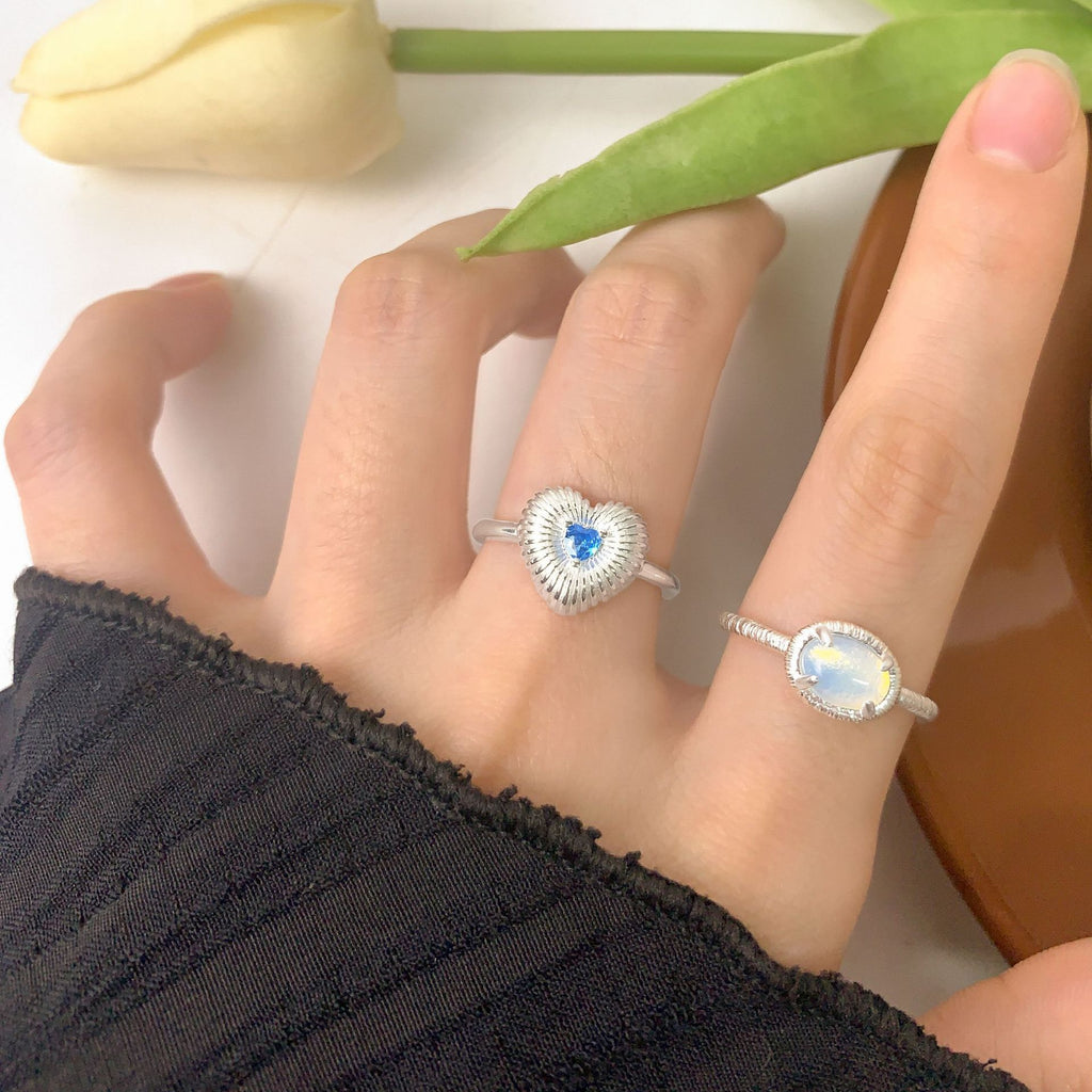 Causal Simple Oval Natural Opal 925 Sterling Silver Adjustable Ring