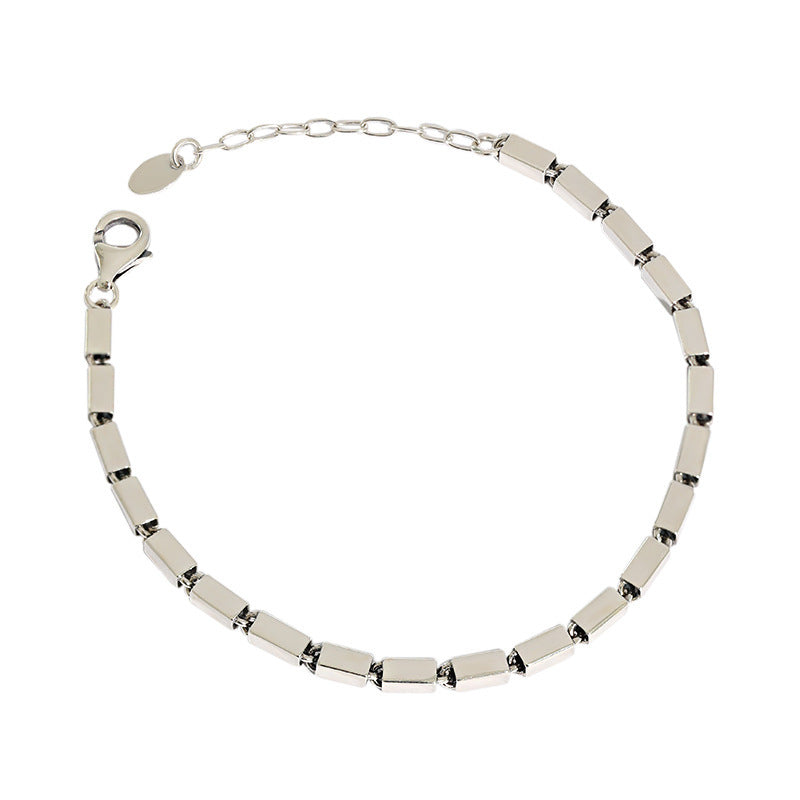 Pulsera ajustable de plata de ley S925 con eslabones geométricos vintage