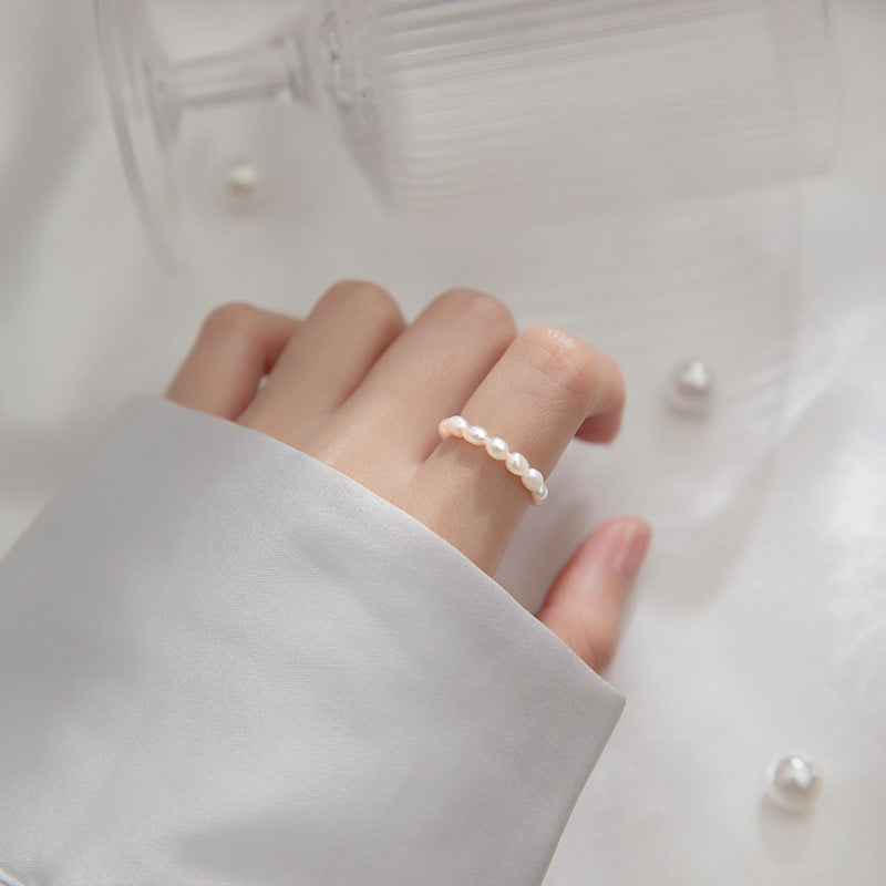 Irregular White Pearl Beaded Ring Pearl Elastic Stretch Ring