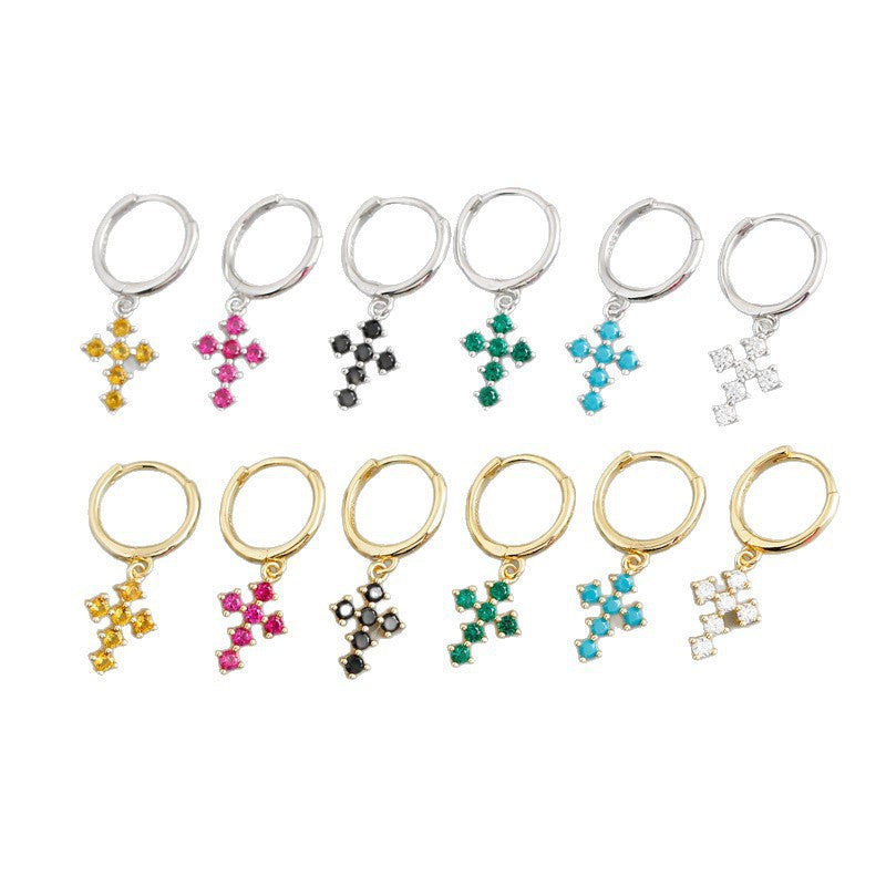 Cross shaped Geometric Cubic Zirconia 925 Sterling Silver Earrings