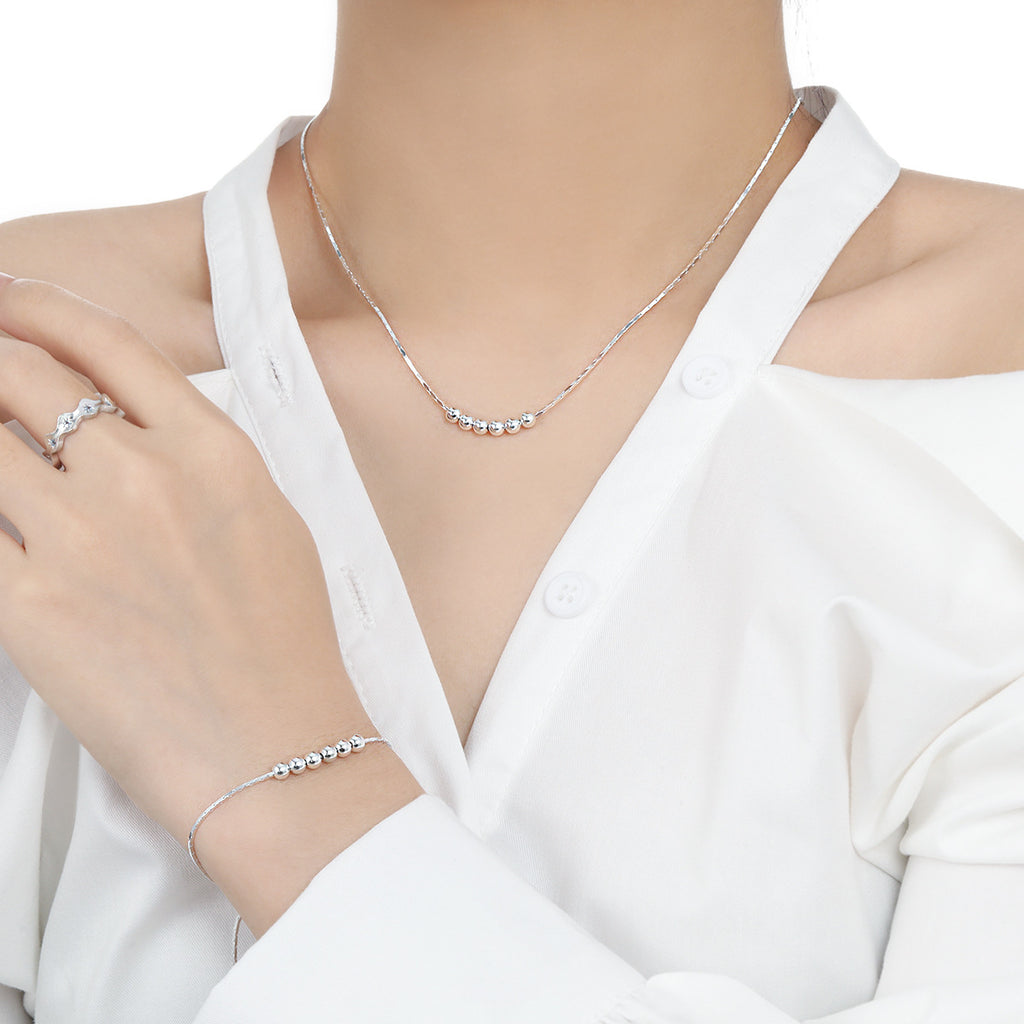 Collar de cadena serpiente con cuentas redondas pulidas de plata esterlina 925 geométrico minimalista