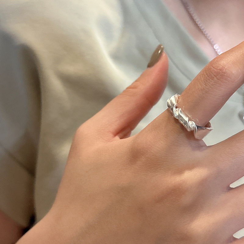 Minimalist Geometric Twisted Knot Silver 925 Sterling Silver Adjustable Ring