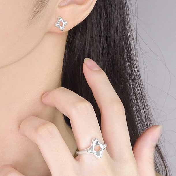 Office Hollow Starburst 925 Sterling Silver Adjustable Ring