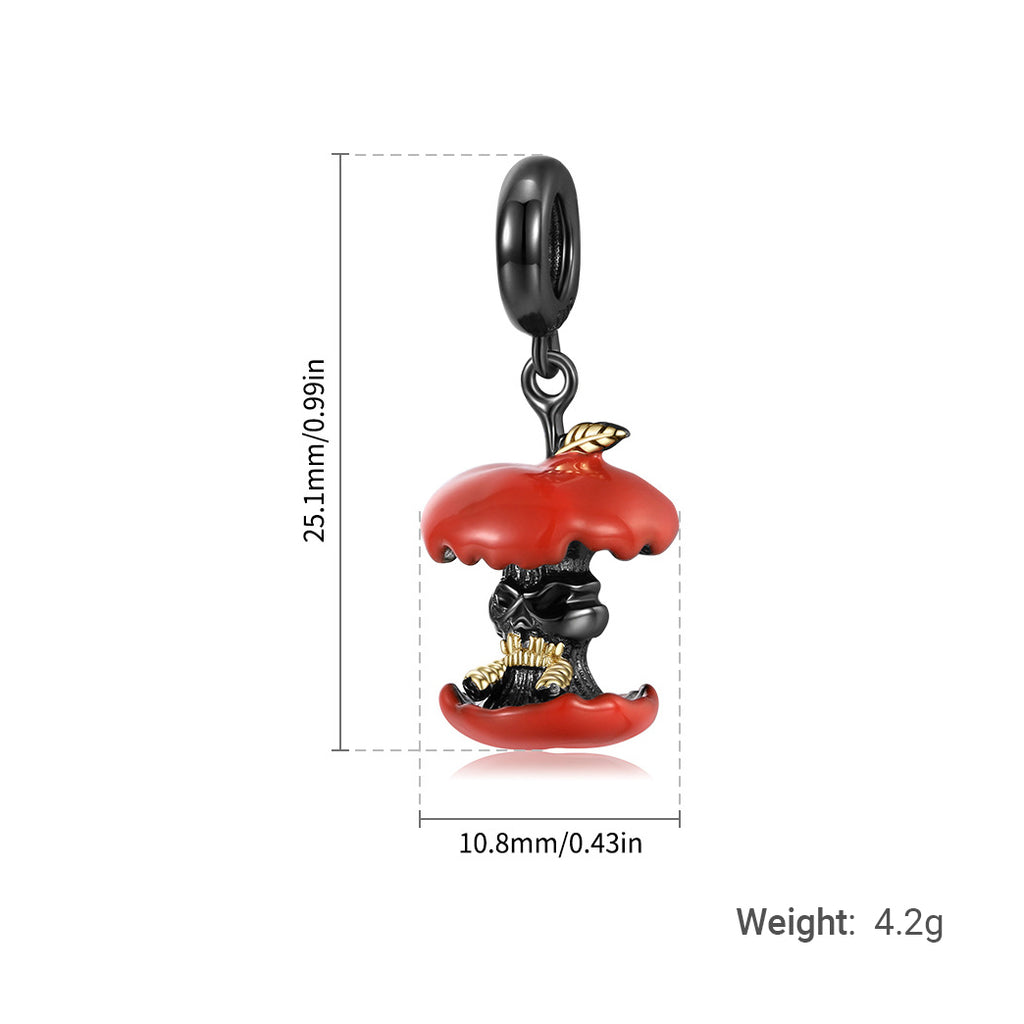 Dark Style Colorful Drip Punk Skull Poison Apple Black Gold Enamel S925 Sterling Silver DIY Charm