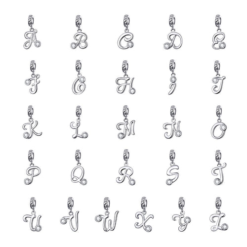 Alphabet Initial Letter Pendant Charm with Cubic Zirconia 925 Sterling Silver DIY Accessory for Bracelets or Necklaces Fashionable Elegant Jewelry