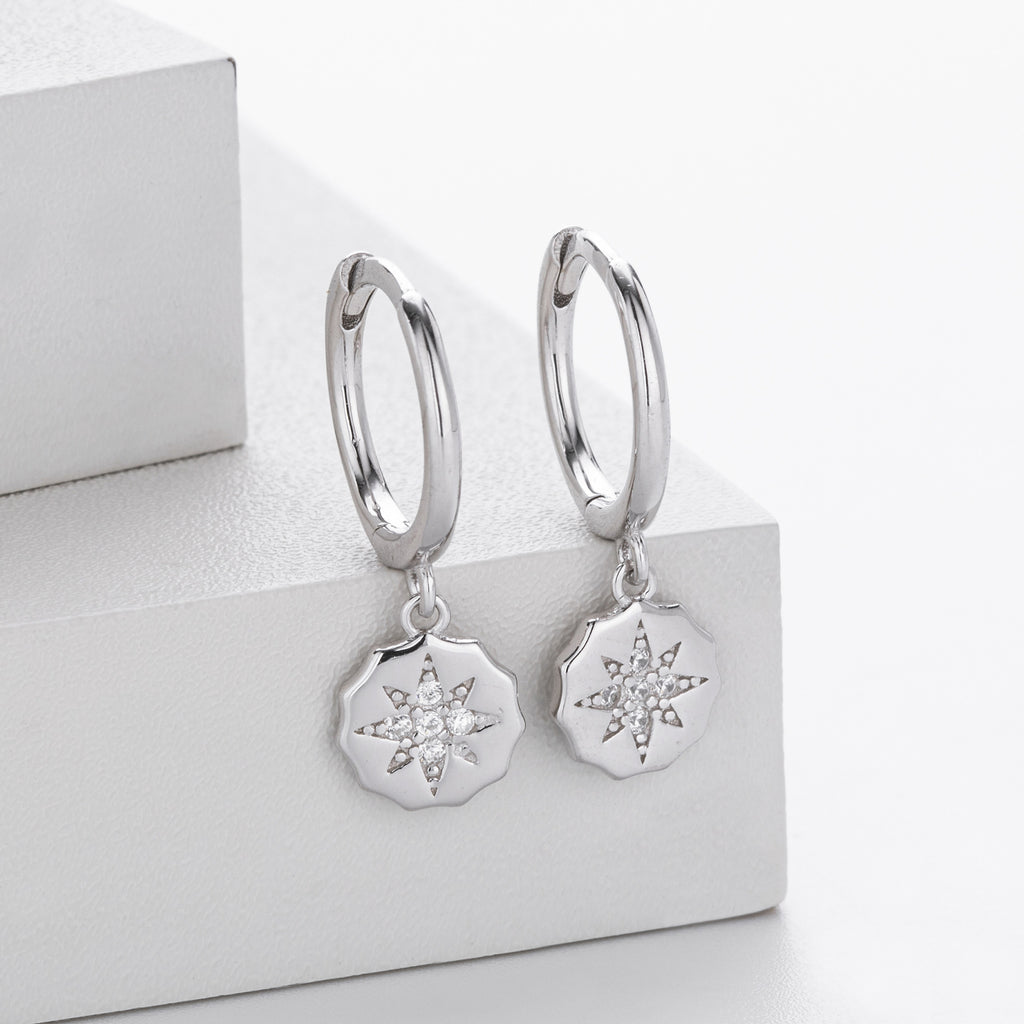 Women Trendy Luxury Design Cubic Zirconia 925 Sterling Silver Eight-Pointed Star Dangle Earrings
