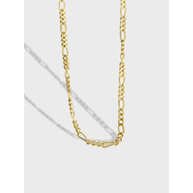 Collar de cadena Geométrica Figaro Trenzada de Metal Puro de Plata Esterlina 925