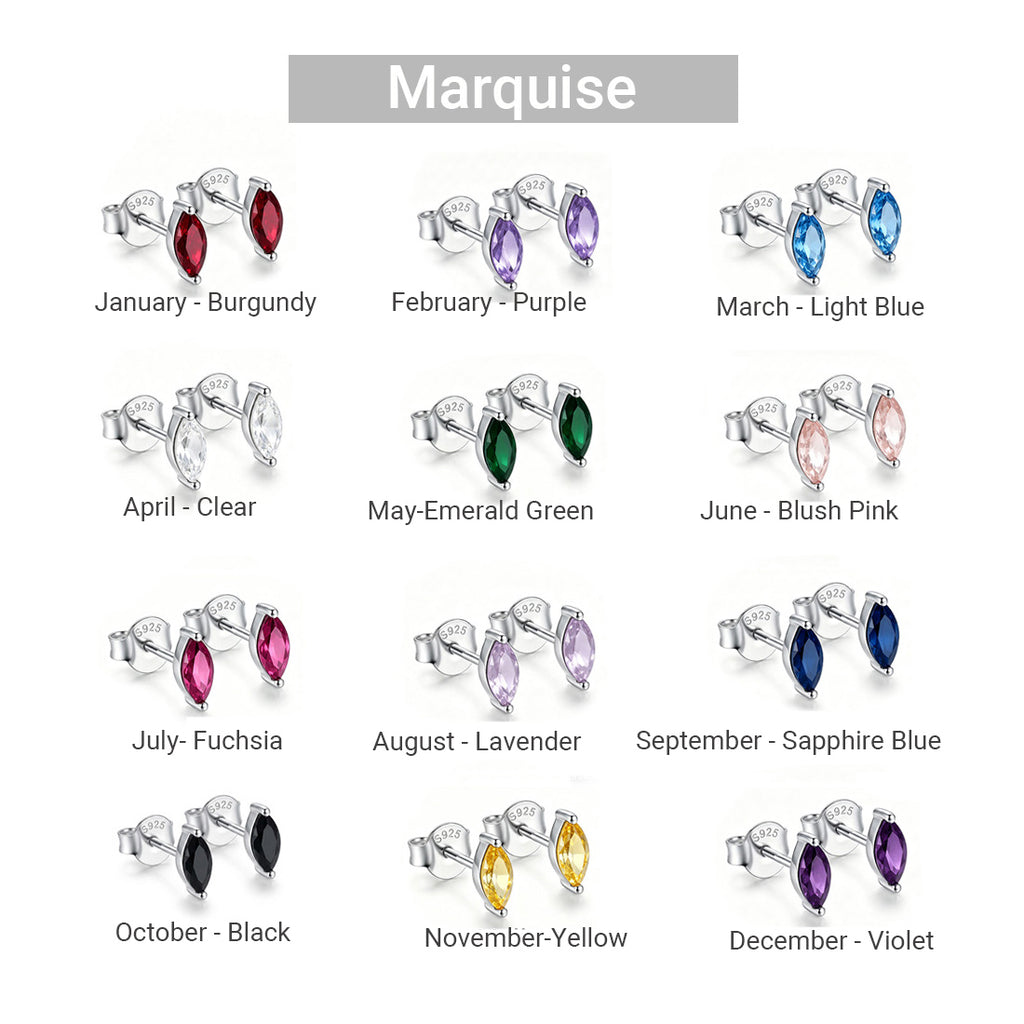 925 Sterling Silver Personalized Birthstone Earrings - Custom Women Dainty Multi Shape CZ Stud Earring