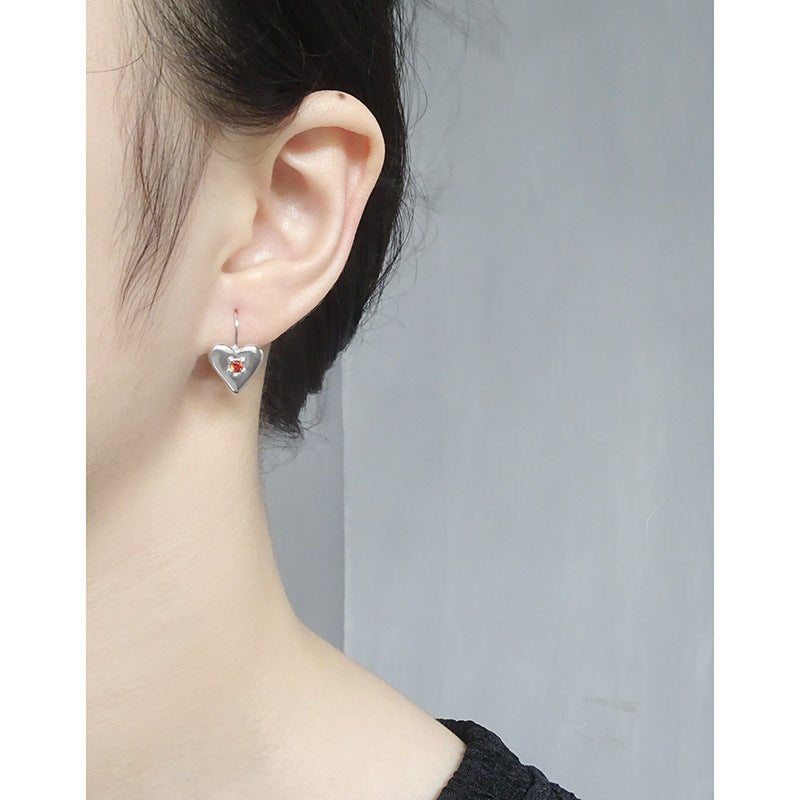 Minimalist Design and Elegant Style Heart Shape Red Cubic Zirconia 925 Sterling Silver Earrings
